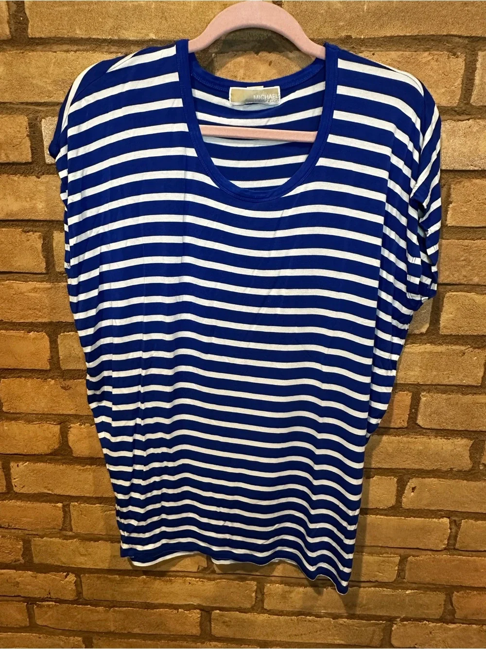 Michael Kors Blue and White Striped Scoop-Neck Top